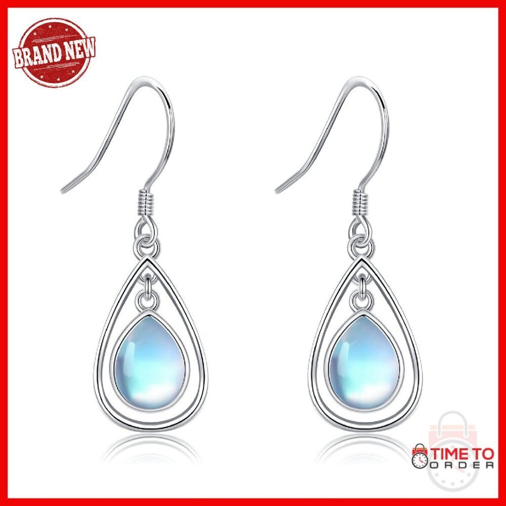 Sterling Silver Moonstone Teardrop Dangle Earrings 18mm Leverback